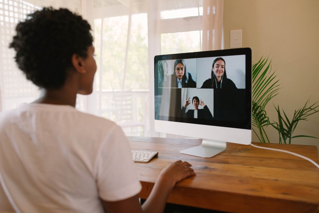 Woman Having Virtual Meeting on Computer at Home